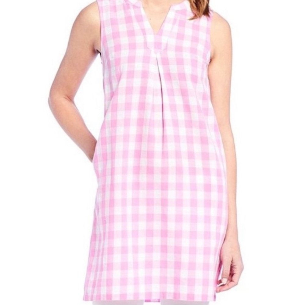 Joules Jillian Pink & Cream Gingham Tunic Mini Sundress Sz 4 linen blend